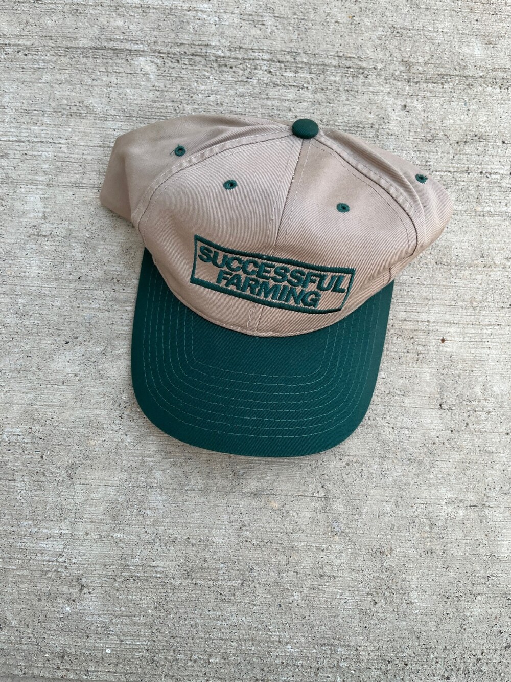 Vintage Successful Farming Snap Back Trucker Hat Beige Green